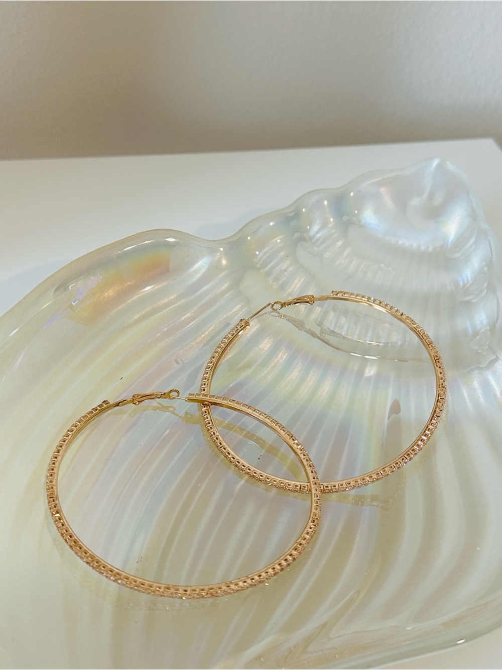 Fashion Jewelry Gold Hoop Earrings with Textured Detail - Women Jewelry